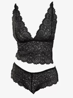 Sexy Sheer Mesh High Waist Bra Panty Sets Black 2-Piece Lace Lingerie