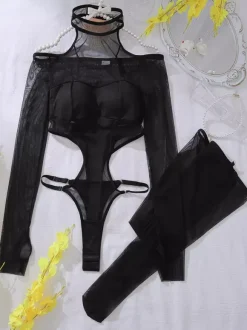 Sexy Stockings Halter Neck Hollow See-Through Underwear Tight Bodysuit