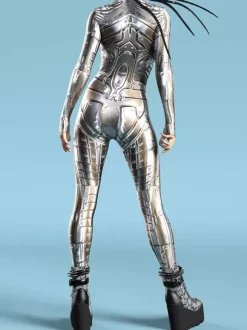 Sexy Womens Bodysuit Cyberpunk Optical Illusion Robot Print Metallic Zentai Costumes
