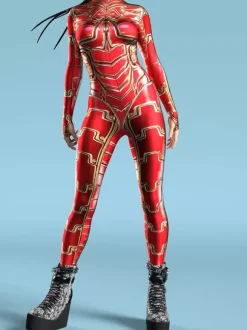 Sexy Womens Bodysuit Cyberpunk Optical Illusion Robot Print Metallic Zentai Costumes