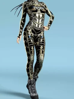 Sexy Womens Bodysuit Cyberpunk Optical Illusion Robot Print Metallic Zentai Costumes