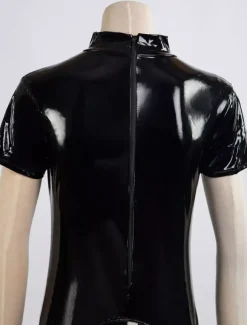 Sexy Zentai Suits Sexy Catsuit Cut Out Shiny Black Crotchless PVC Bodysuit For Women's Gimp Suit