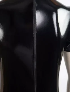 Sexy Zentai Suits Sexy Catsuit Cut Out Shiny Black Crotchless PVC Bodysuit For Women's Gimp Suit