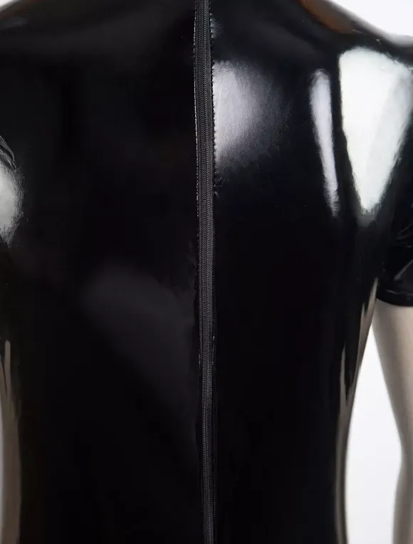 Sexy Zentai Suits Sexy Catsuit Cut Out Shiny Black Crotchless PVC Bodysuit For Women's Gimp Suit