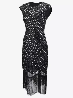 1920s Fashion Style Outfits Flapper Dress Fringe Sequin Party Dress Burgundy