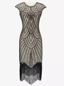 1920s Fashion Style Outfits Flapper Dress Fringe Sequin Party Dress Burgundy