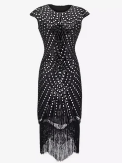 1920s Fashion Style Outfits Flapper Dress Fringe Sequin Party Dress Burgundy