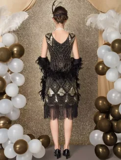 1920s Flapper Dress Retro Great Gatsby Dress Airport Round Neck Short Sleeves 20s Party Tassels Outfits Burgundy