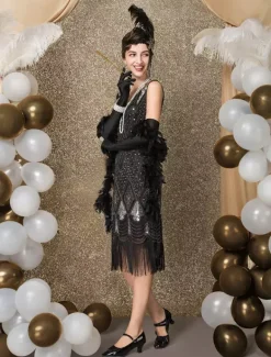1920s Flapper Dress Retro Great Gatsby Dress Airport Round Neck Short Sleeves 20s Party Tassels Outfits Burgundy