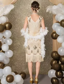 1920s Flapper Dress Retro Great Gatsby Dress Airport Round Neck Short Sleeves 20s Party Tassels Outfits Burgundy