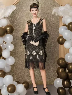 1920s Flapper Dress Retro Great Gatsby Dress Airport Round Neck Short Sleeves 20s Party Tassels Outfits Burgundy