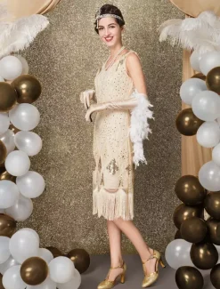 1920s Flapper Dress Retro Great Gatsby Dress Airport Round Neck Short Sleeves 20s Party Tassels Outfits Burgundy