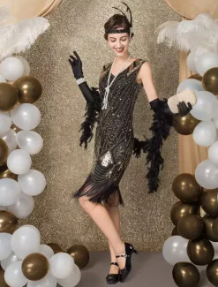 1920s Flapper Dress Retro Great Gatsby Dress Airport Round Neck Short Sleeves 20s Party Tassels Outfits Burgundy
