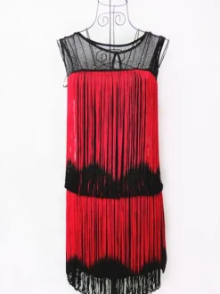 1920s Flapper Dress With Tassels Ture Red 20s Party Dress Burgundy