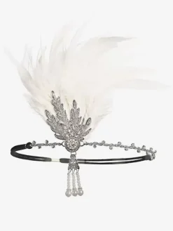 1920s Great Gatsby Accessory Flapper Headband Red Feathers Rhinestone Hairpiece