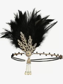 1920s Great Gatsby Accessory Flapper Headband Red Feathers Rhinestone Hairpiece