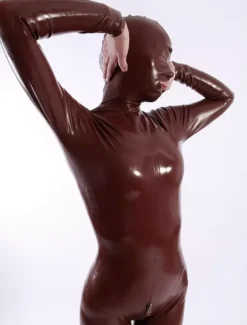 Shaping Coffee Open Mouth Women's Latex Catsuit