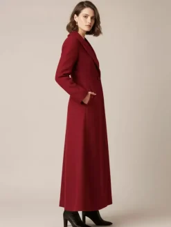 Shawl Collar Full-Length Woolen Coat With A-Line And V-Neck For Women 2026