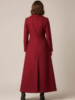 Shawl Collar Full-Length Woolen Coat With A-Line And V-Neck For Women 2026