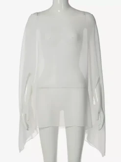 Sheer Chiffon Batwing Sleeve Cape Beach Cover Up