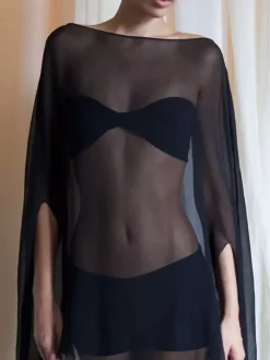 Sheer Chiffon Batwing Sleeve Cape Beach Cover Up