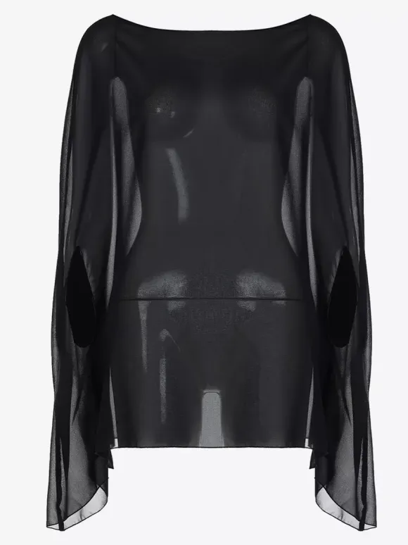 Sheer Chiffon Batwing Sleeve Cape Beach Cover Up