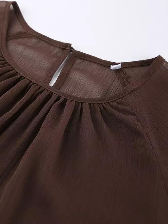 Sheer Chiffon Blouse Women's Flare Sleeve Top - Brown Boho Ruffle Tiered Loose Fit - Spring Party Night 2026