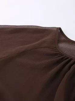 Sheer Chiffon Blouse Women's Flare Sleeve Top - Brown Boho Ruffle Tiered Loose Fit - Spring Party Night 2026