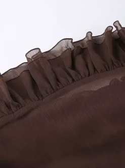 Sheer Chiffon Blouse Women's Flare Sleeve Top - Brown Boho Ruffle Tiered Loose Fit - Spring Party Night 2026