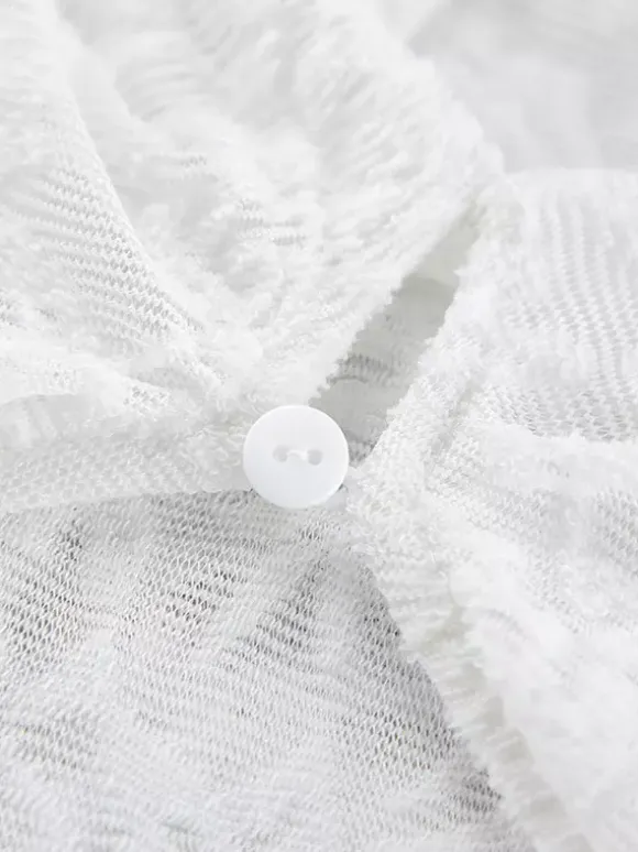 Sheer Floral Lace Women Blouse - White Elegant V-Neck Bell Sleeve Top - Coquette Fairycore Spring Date Night Wear 2026