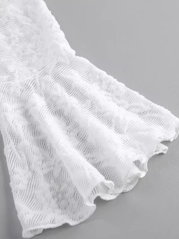 Sheer Floral Lace Women Blouse - White Elegant V-Neck Bell Sleeve Top - Coquette Fairycore Spring Date Night Wear 2026