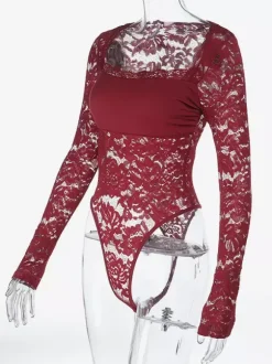 Sheer Lace Bodysuit For Women - Sexy Long Sleeve Slim Fit Leotard Top - Spring Night Out Party 2026