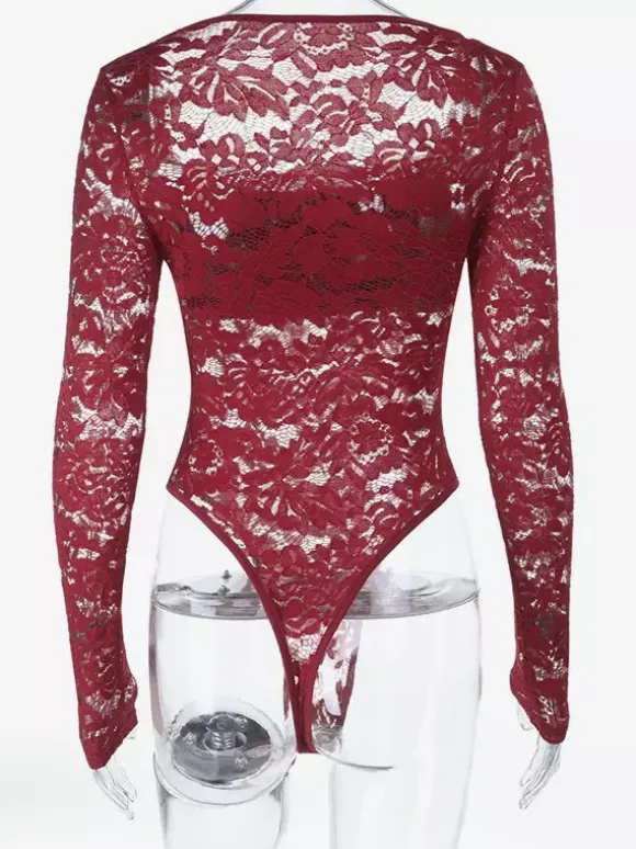 Sheer Lace Bodysuit For Women - Sexy Long Sleeve Slim Fit Leotard Top - Spring Night Out Party 2026