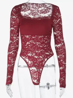Sheer Lace Bodysuit For Women - Sexy Long Sleeve Slim Fit Leotard Top - Spring Night Out Party 2026
