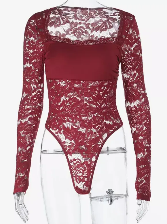 Sheer Lace Bodysuit For Women - Sexy Long Sleeve Slim Fit Leotard Top - Spring Night Out Party 2026
