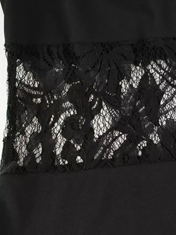 Sheer Lace Patchwork Mini Dress For Women - Bodycon High Neck Padded Shoulder Gown - Spring Night Out Party Clubwear 2026