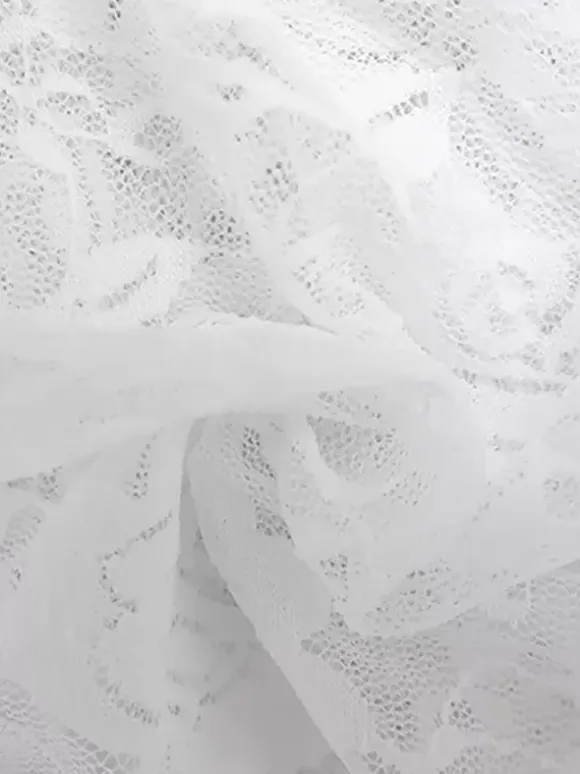 Sheer Lace Ruffle Maxi Slip Dress For Women - White Sexy High-Low Hem Spaghetti Strap Bodycon Gown - Summer Gala Party 2026