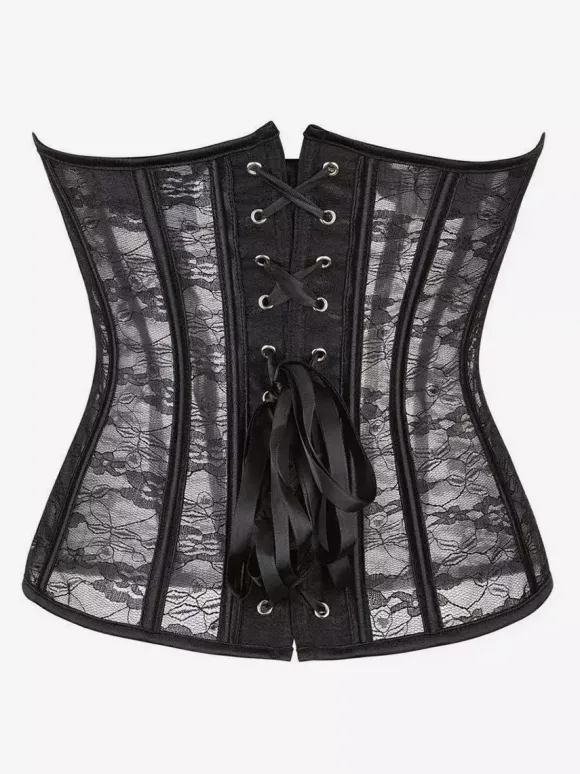 Sheer Lace Strapless Corset Waist Cincher 2 Colors