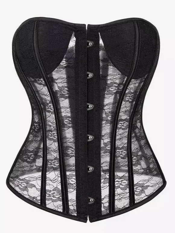 Sheer Lace Strapless Corset Waist Cincher 2 Colors