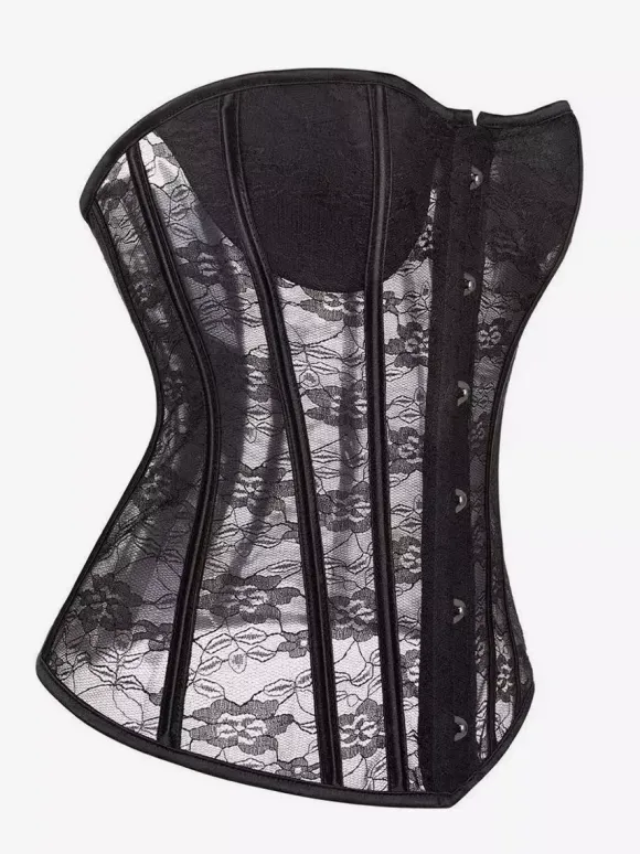 Sheer Lace Strapless Corset Waist Cincher 2 Colors