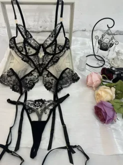 Sheer Lingerie Lace Purple Mesh Bra Panty Sets
