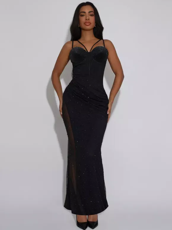 Sheer Side Sequin Sleeveless Bodycon Maxi Party Dress For Women 2026