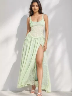 Sheer Corset Maxi Dress for Women - Cottagecore High Slit Sleeveless Flowy Fairy Sundress - Summer Beach Vacation 2026