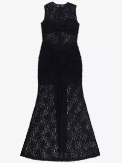 Sheer Floral Lace Maxi Dress For Women - Black Gothic Sleeveless Bodycon Gown - Summer Night Party Clubwear 2026