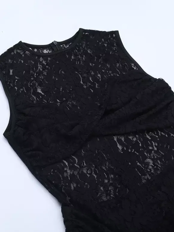 Sheer Floral Lace Maxi Dress For Women - Black Gothic Sleeveless Bodycon Gown - Summer Night Party Clubwear 2026
