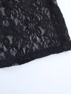 Sheer Floral Lace Mini Dress For Women - Black Gothic Mock Neck Long Sleeve Bodycon - Spring Club Night Outfits 2026