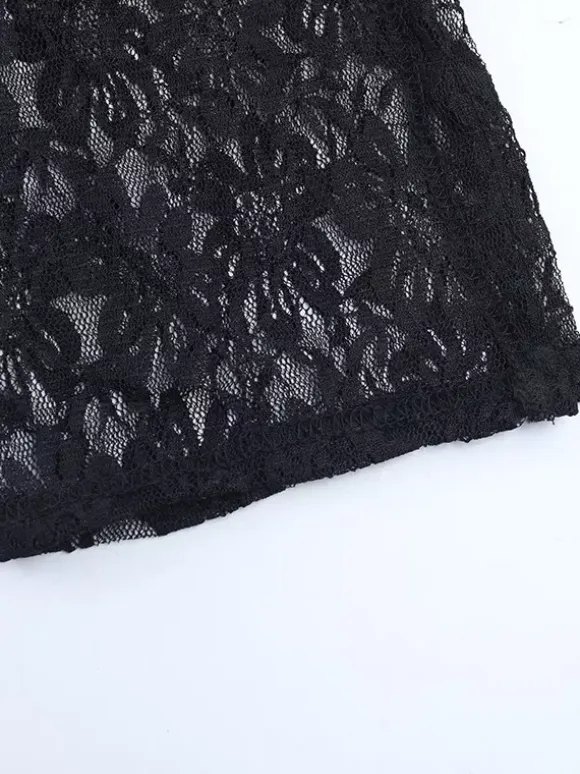 Sheer Floral Lace Mini Dress For Women - Black Gothic Mock Neck Long Sleeve Bodycon - Spring Club Night Outfits 2026