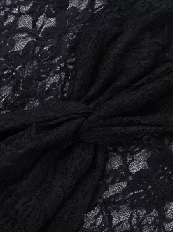 Sheer Floral Lace Mini Dress For Women - Black Gothic Mock Neck Long Sleeve Bodycon - Spring Club Night Outfits 2026