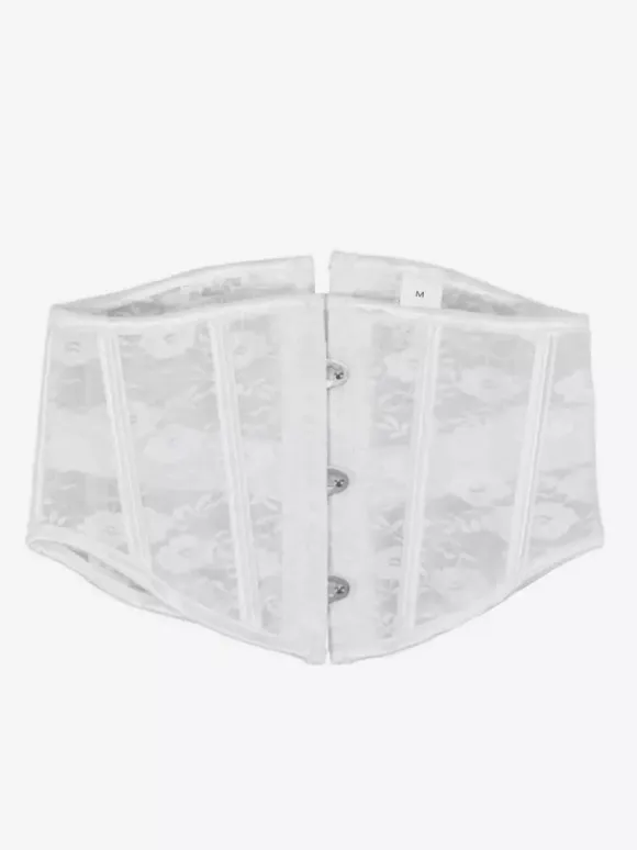 Sheer Floral Lace Short Waist Trainer Corset Front Hook Back Lace Up