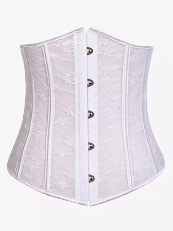 Sheer Floral Lace Underbust Corset Front Hook Back Lace Up Waist Trainer